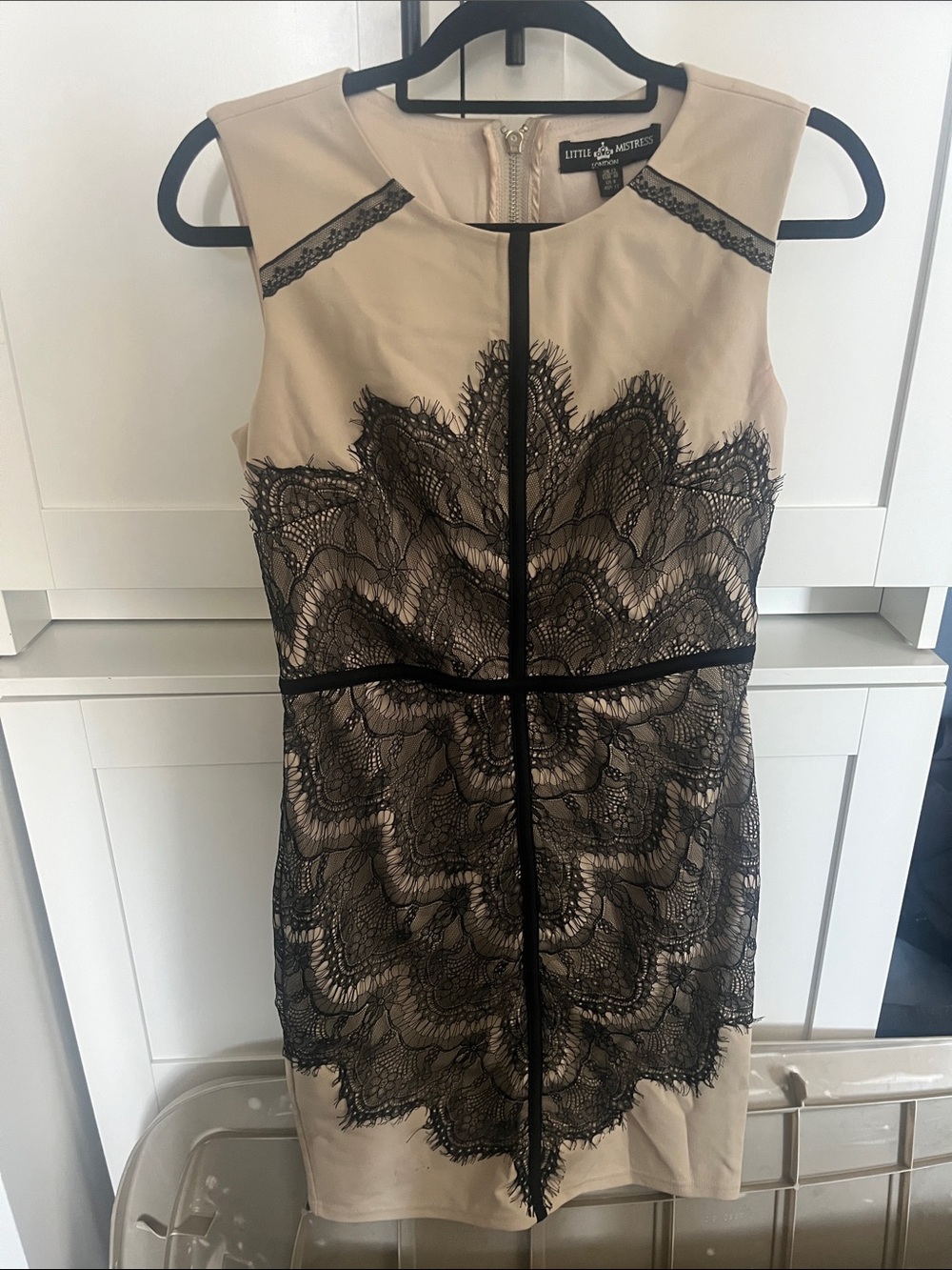 Little Mistress Beige and Black Lace Sheath Dress